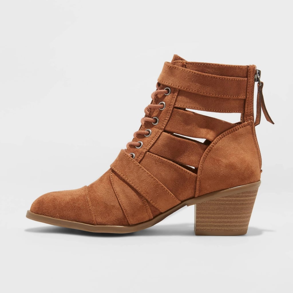 Universal Thread Women's Brandi Microsuede Buckled Lace-Up Booties