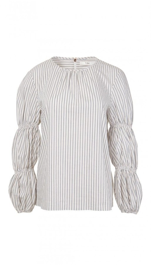 Tibi Luxe Striped Shirting Juliet Sleeve Top