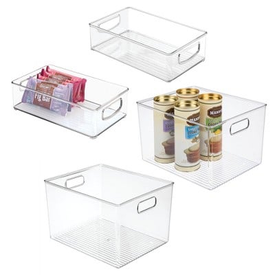 mDesign Plastic Kitchen Food Storage Organiser Bin, 4 Piece Set - Clear