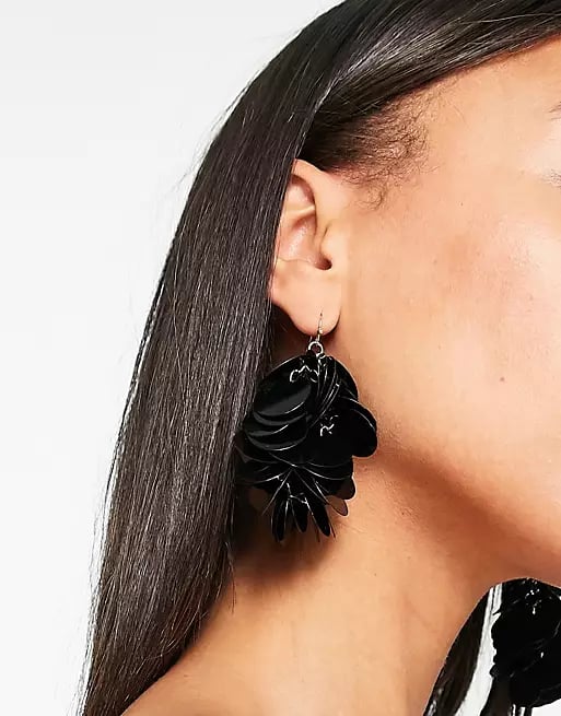 ASOS Design Drop Earrings in Black Sequin Disc Design