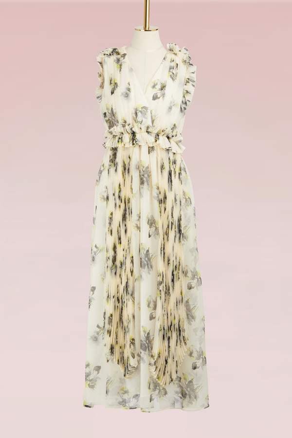 MSGM Georgette Floral Print Long Dress