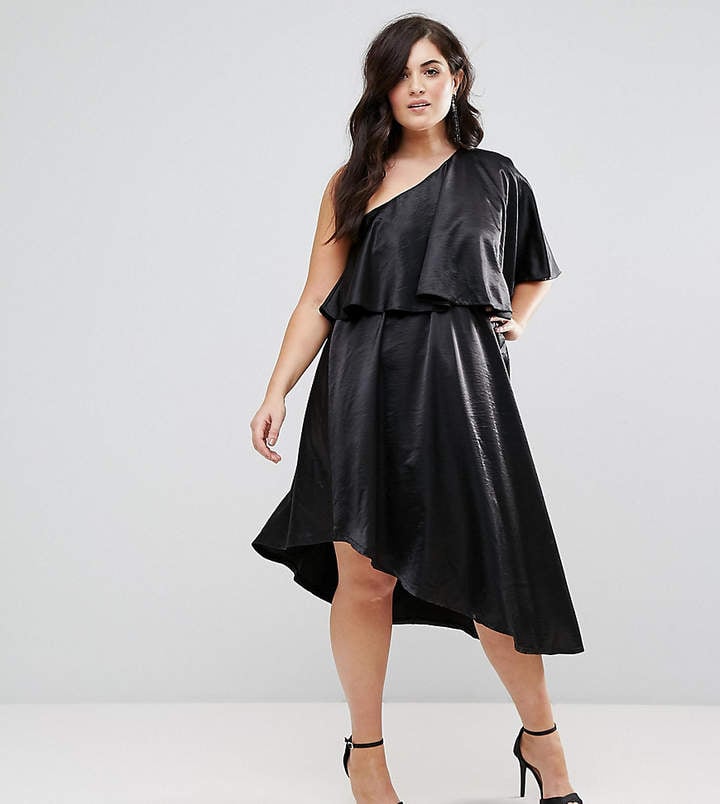 John Zack Plus Ruffle One Shoulder Midi Dress