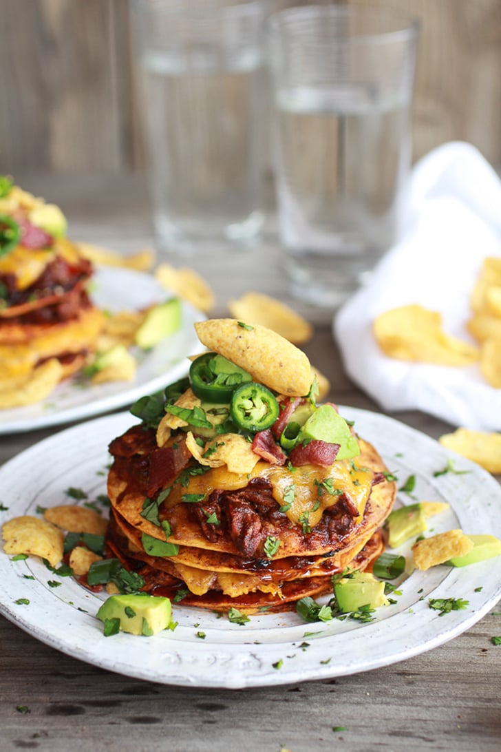 Slow-Cooker Chicken Chili Con Carne-Loaded Tostada Stacks