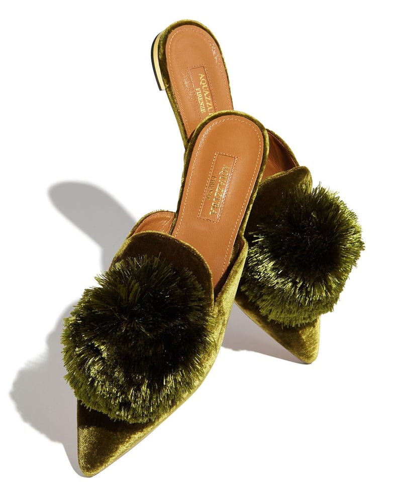 Aquazzura Powder Puff Pompom Mule Flat