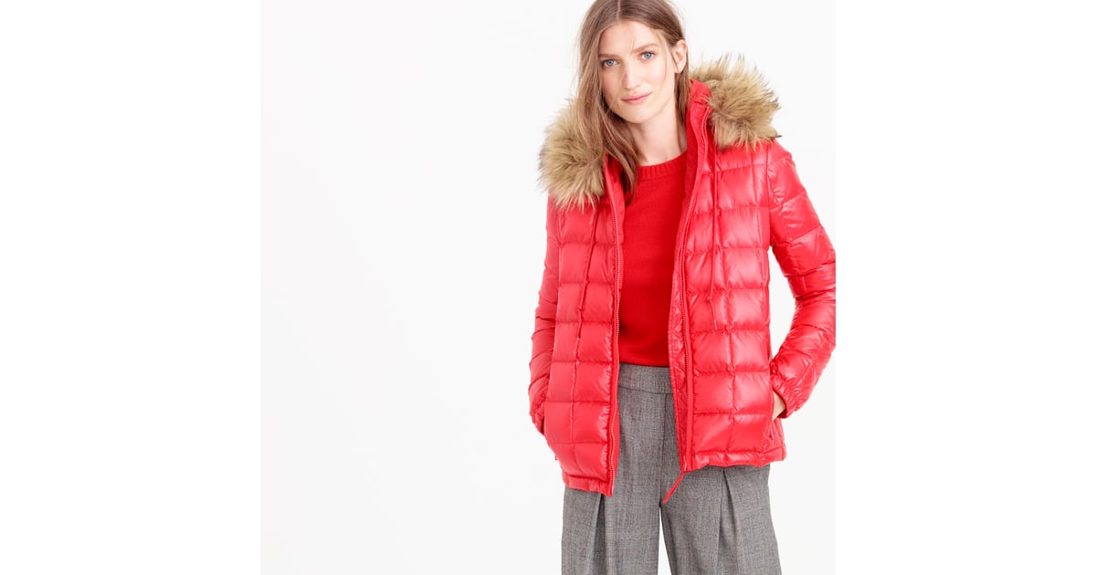 J.Crew Short Quilted Puffer Jacket With Faux Fur Hood (150, The Best