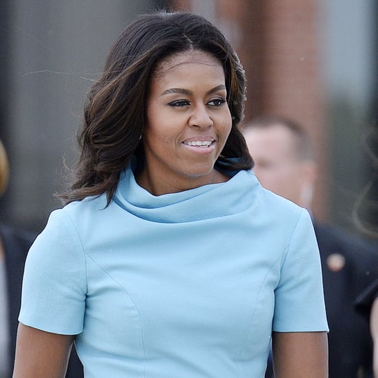 Michelle Obama Wearing Blue Carolina Herrera Dress