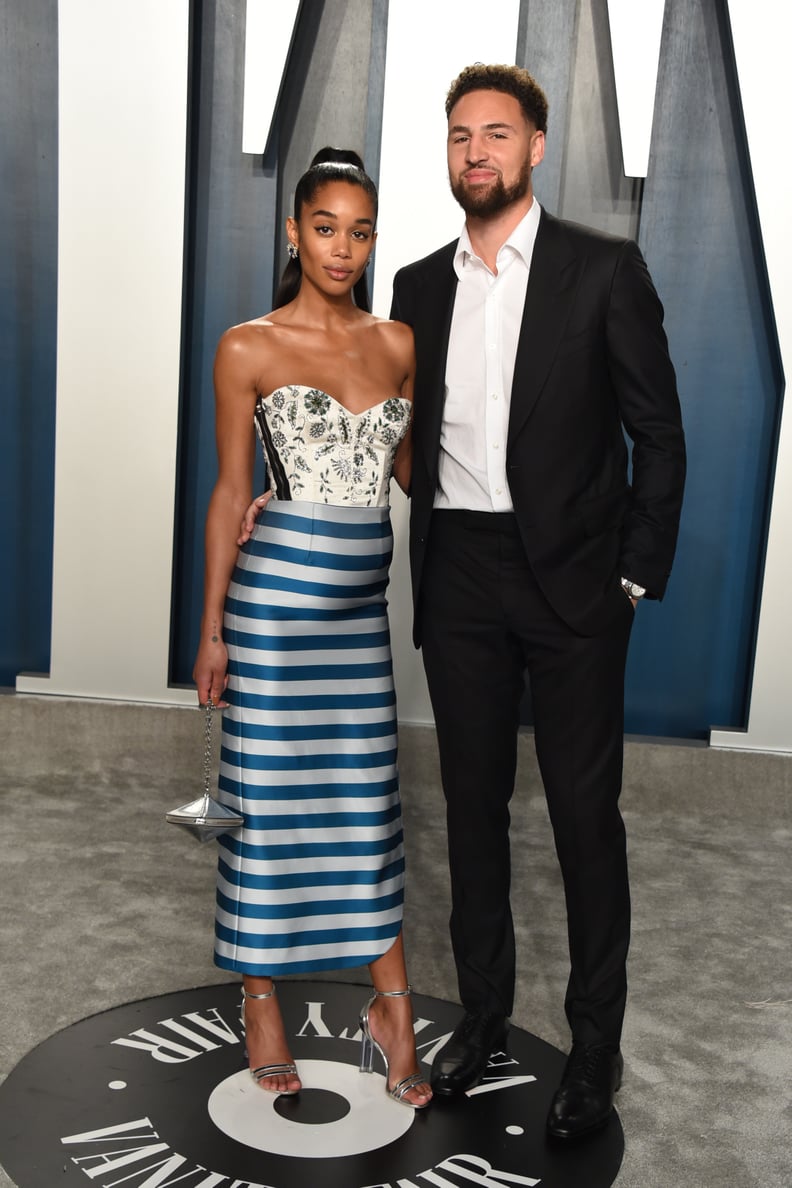 BEVERLY HILLS, CALIFORNIA - FEBRUARY 09: Laura Harrier (L) and Klay Thompson attend the 2020 Vanity Fair Oscar Party hosted by Radhika Jones at Wallis Annenberg Center for the Performing Arts on February 09, 2020 in Beverly Hills, California. (Photo by Jo