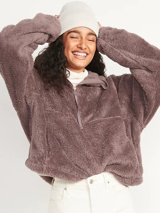 Sherpa Fleece Pullover for Women UK Fluffy Fuzzy Sweatshirt Half