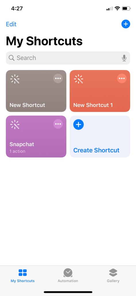 Open the iPhone Shortcuts App and Select "Create Shortcut"
