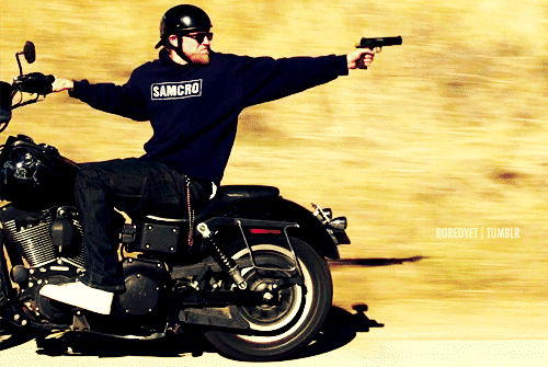 That time he shoots a gun backward while riding a motorcycle.