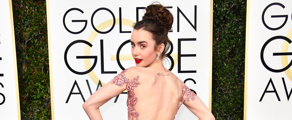 Lily Collins Hair and Makeup at the 2017 Golden Globes