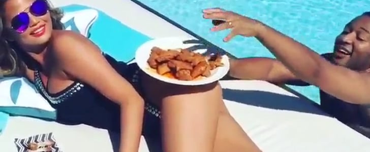 Chrissy Teigen Chicken Wings On Her Butt Video Popsugar Celebrity