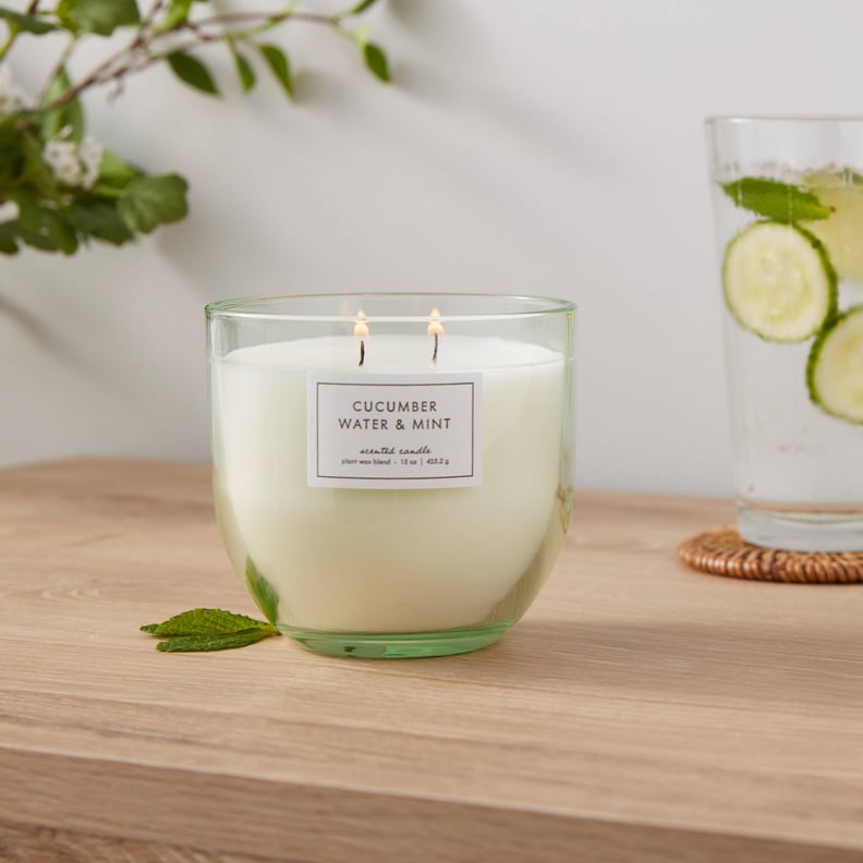 Something Refreshing: Threshold Glass Candle with Botanical Lid Green Cucumber Water and Mint