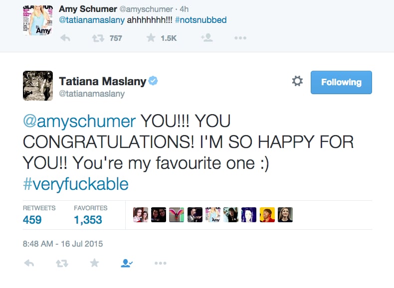 Amy Schumer Tweets at Tatiana Maslany About the Emmys