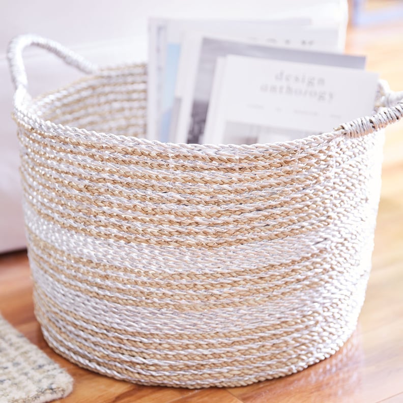 Laguna Natural and Silver Round Wicker Basket