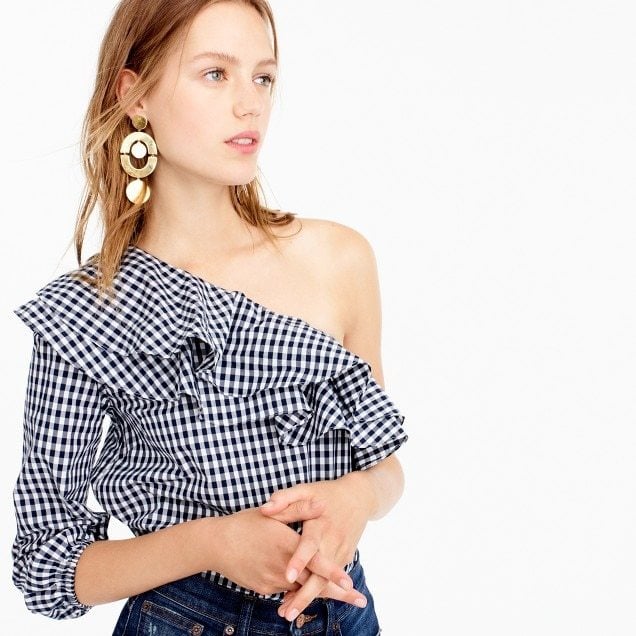 J.Crew Gingham One-Shoulder Ruffle Top 