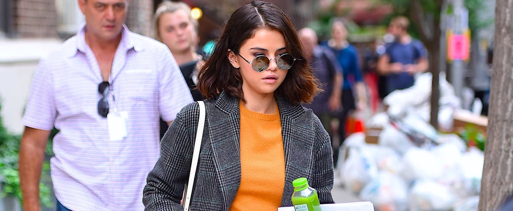 Selena Gomez's Orange Sweater and Red Skirt