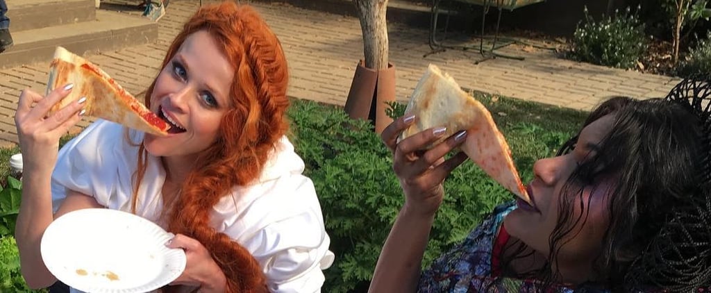 Reese Witherspoon and Mindy Kaling Eating Pizza March 2018
