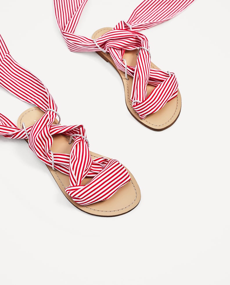 Regenerativ Hvordan straf Zara Gingham and Stripe Ribbon Sandals | POPSUGAR Fashion