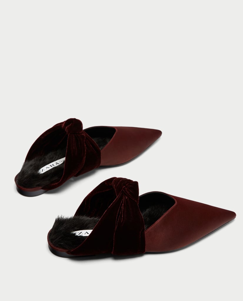Zara Velvet Backless Shoes With Bow ($50)