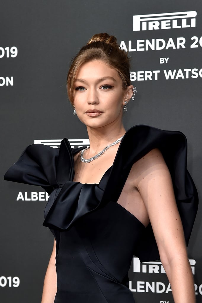 Gigi Hadid Black Zac Posen Dress at Pirelli Calendar Event | POPSUGAR