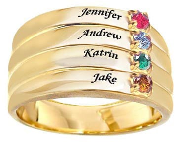 Zales Mothers' Simulated Birthstone Stack-Look Family Ring in Sterling Silver with 24K Gold Plate ($209)