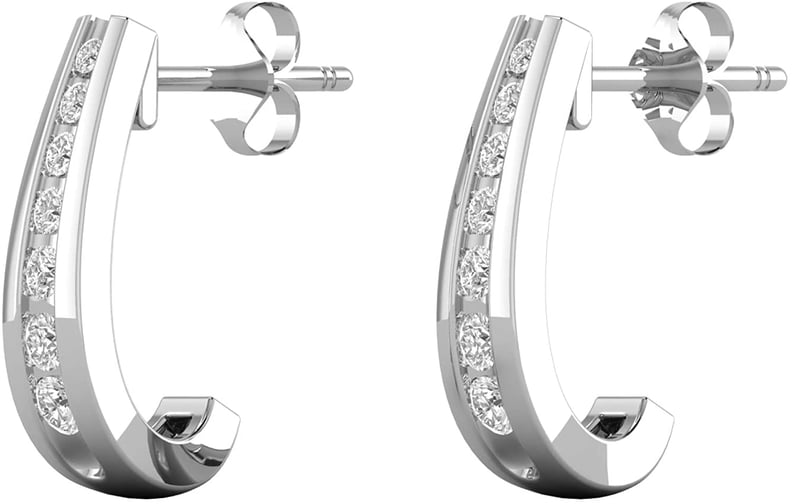 Privosa 14K White Gold 1/4-1/2 Carat Natural Diamond Graduated J-Hoop Earrings