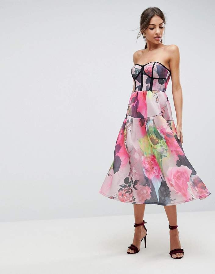 Asos Bonded Mesh  Floral Midi Prom Dress