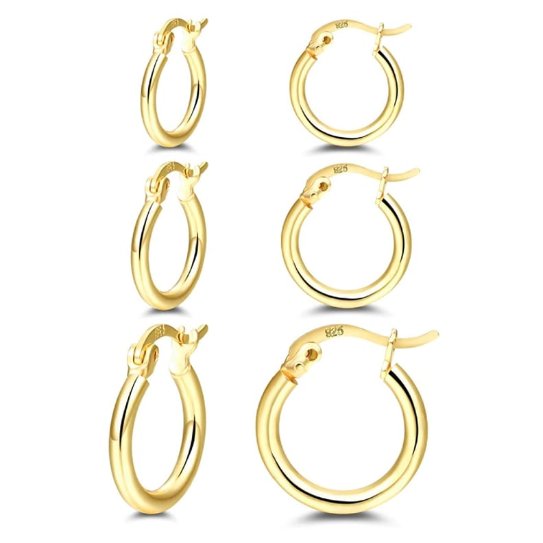 14K Gold Plated Hoop Earrings — 4 Pairs