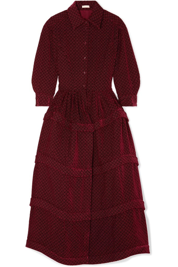 Alaia Ruffled Embroidered Velvet Ruffle Dress