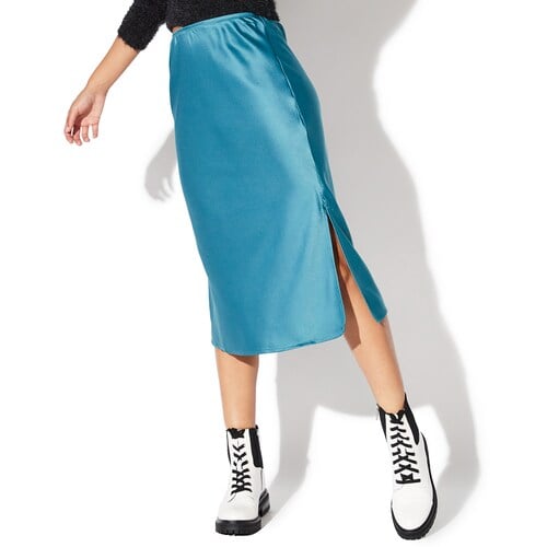 Vylette Bias Midi Satin Skirt