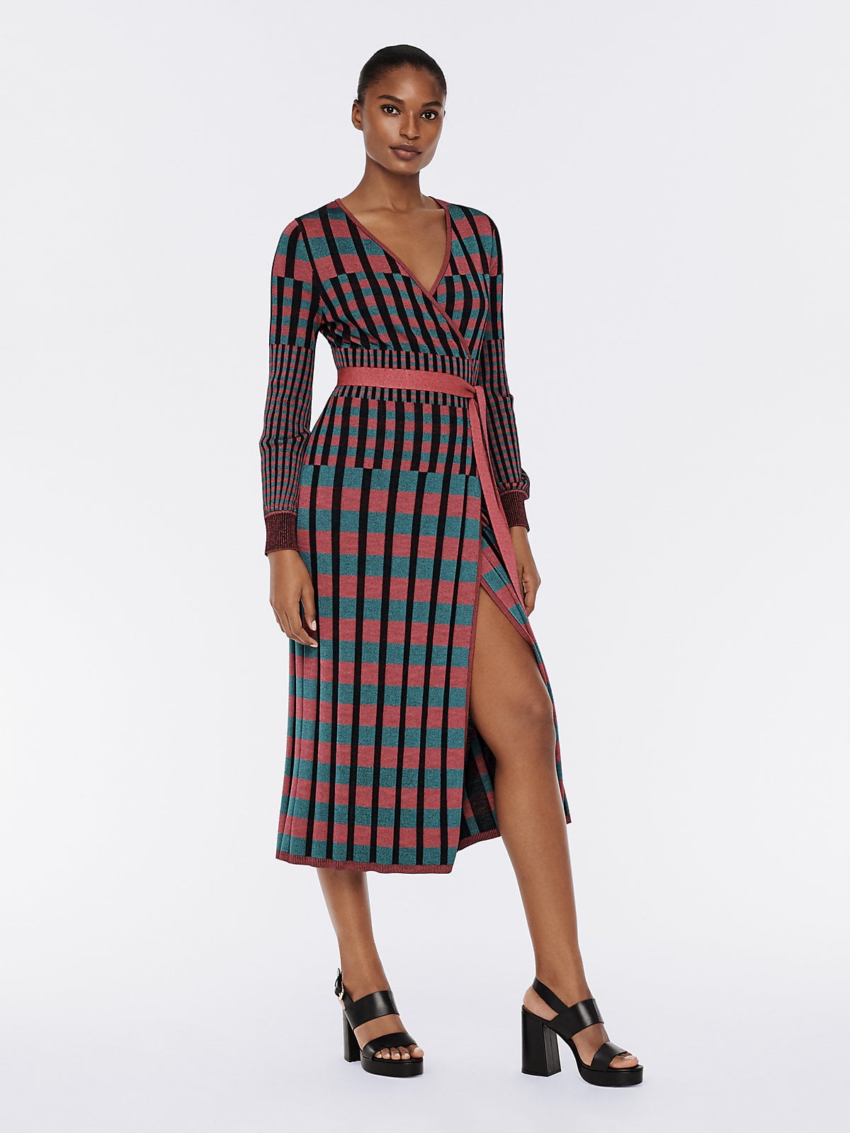 DVF Tracy Ribbed Knit Midi Wrap Dress ...