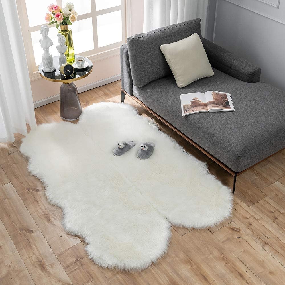 Carvapet Soft Fluffy Faux Sheepskin Fur Area Rug