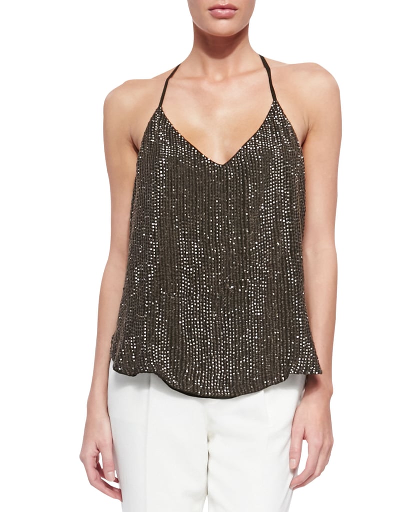 Haute Hippie Sequined T-Back Mesh Top ($395)