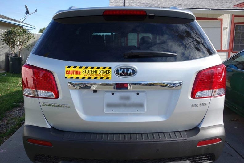 This parent who wants to warn other drivers that she may be a bit loud while her child learns to drive.