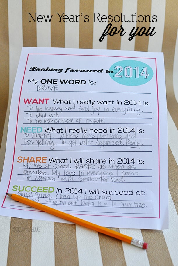 Word of the Year Resolutions Printable