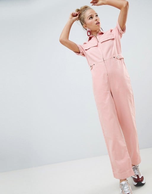 Asos Design Denim Boilersuit in Pale Pink