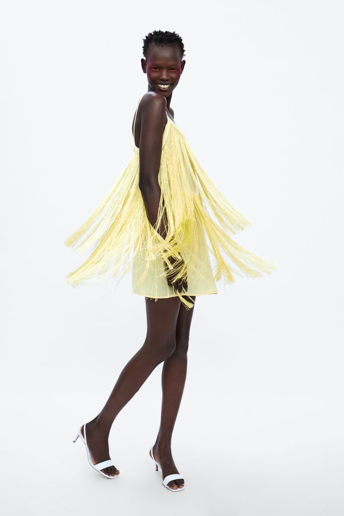 yellow fringe dress zara