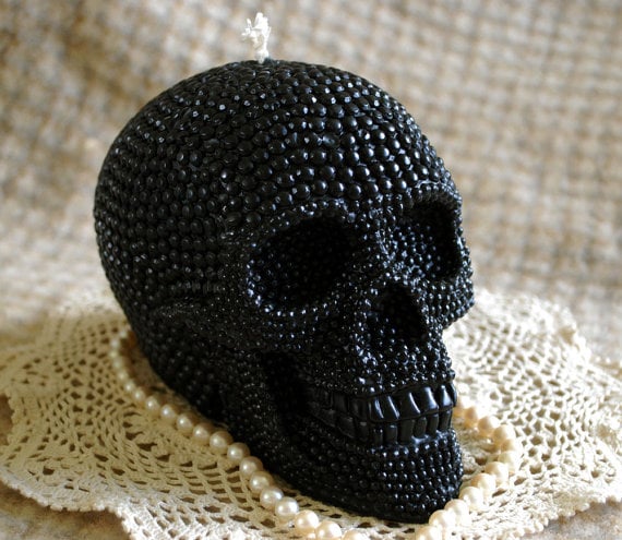 Beeswax Candle Big Skull Shaped Candle in Black