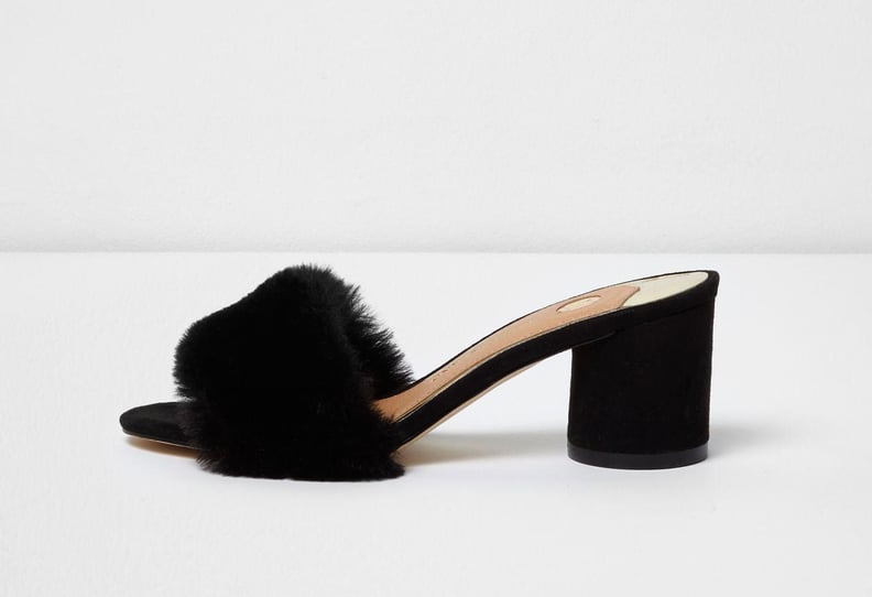 River Island Faux Fur Block Heel Mules