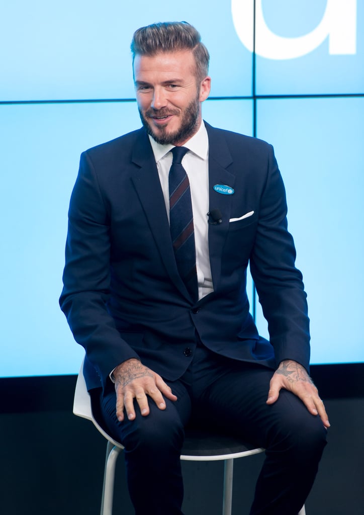 On Monday, David Beckham flashed a sexy smirk while celebrating his 10th anniversary as a UNICEF goodwill ambassador at Google in London.
