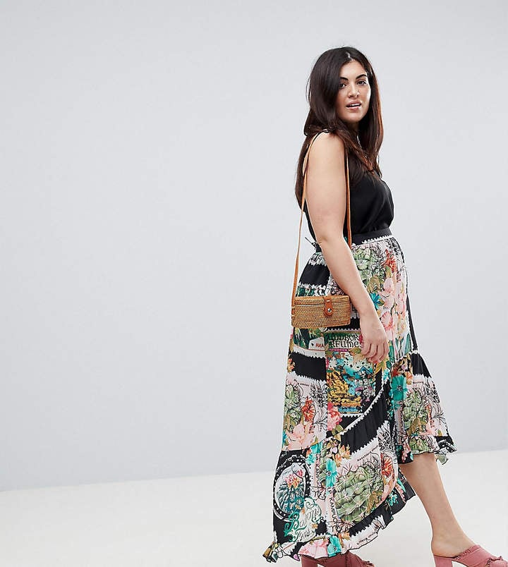 Maxi Skirt With High Low Hem In Postcard Print