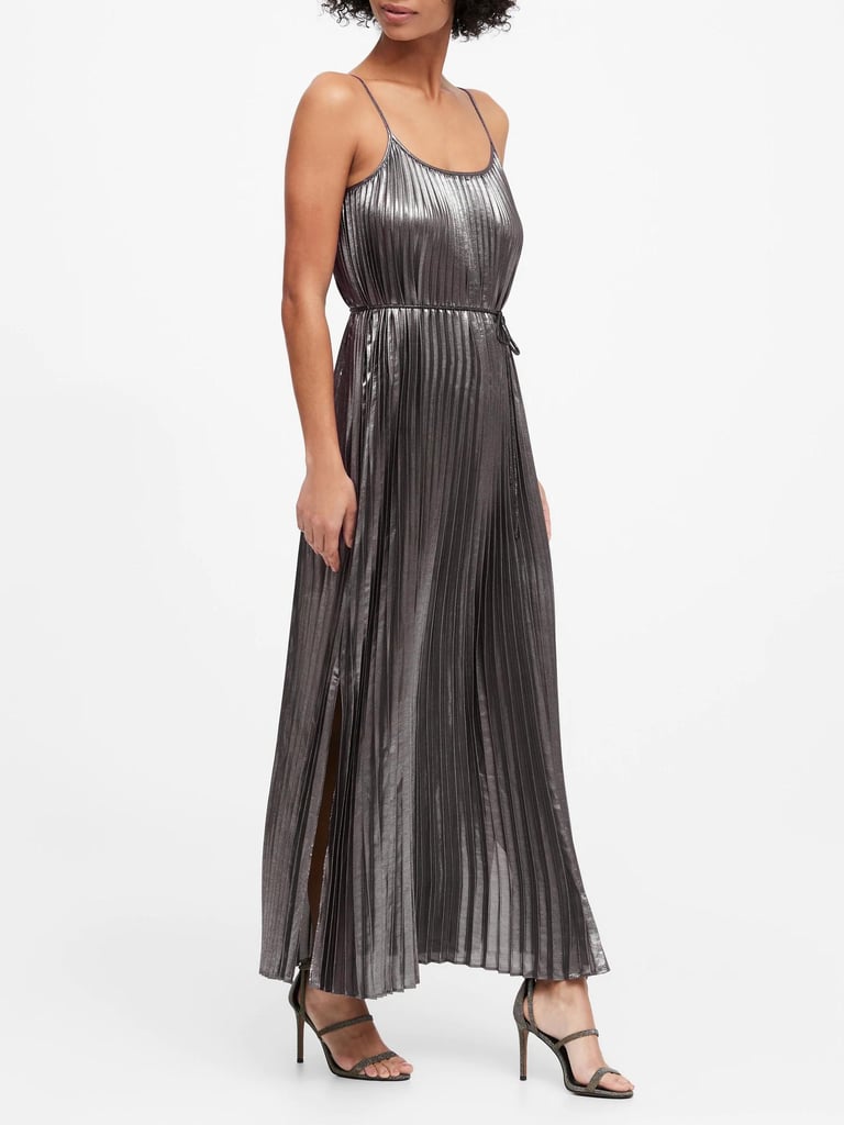 Metallic Pleated Maxi Dress | Best Winter Dresses From Banana Republic ...