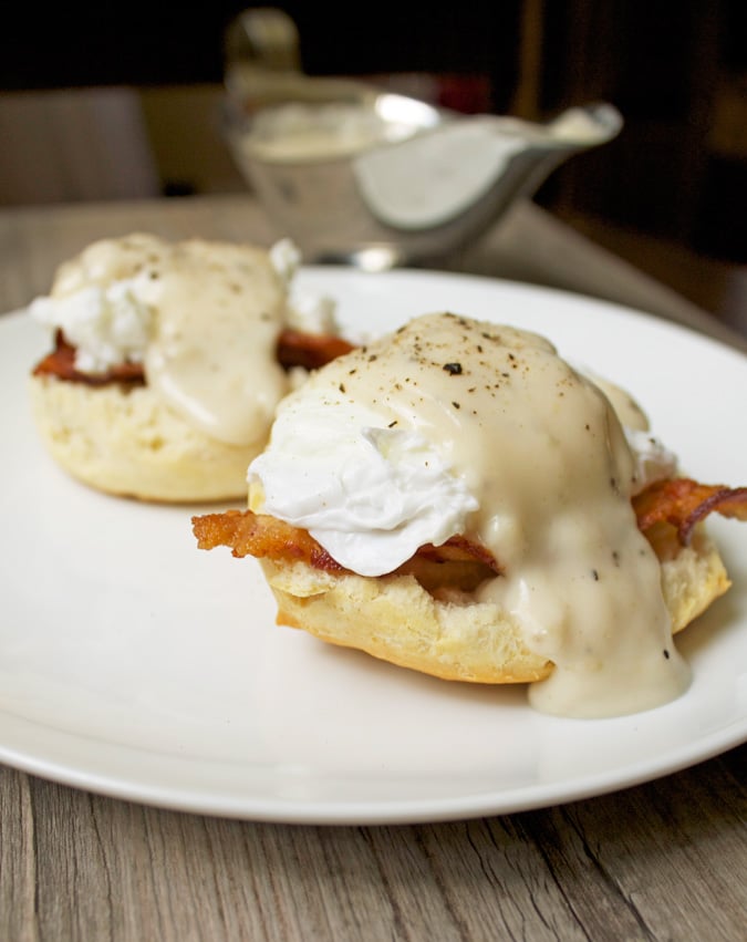 Southern Eggs Benedict With Biscuits, Bacon, and Gravy