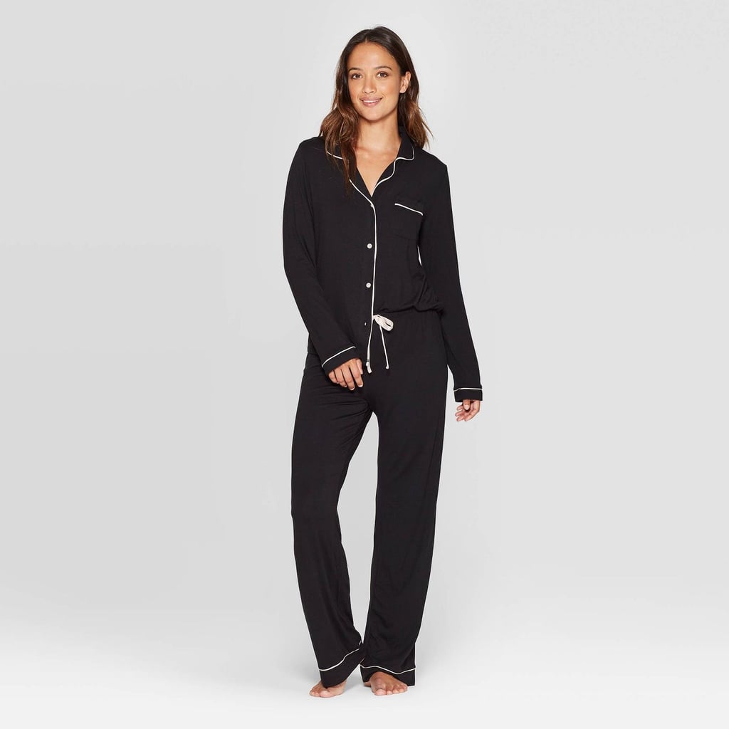 Stars Above Women's Beautifully Soft Notch Collar Top and Pants Pajama Set in Black