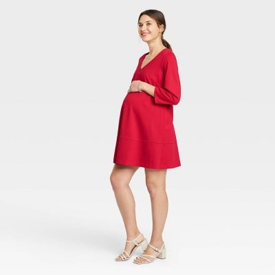 The Nines by Hatch 3/4-Sleeve Fit and Flare Ponte Maternity Dress