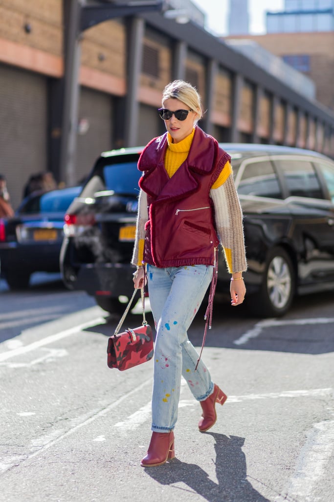 The easiest way to style any vest jacket is to wear it with a chunky knit sweater, jeans, and booties. Consider this your no-fail outfit every time.