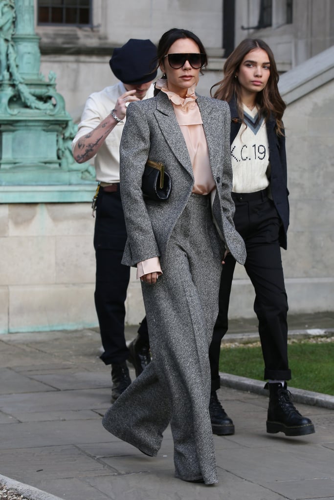 Victoria Beckham Gray Suit With Brooklyn Beckham Girlfriend