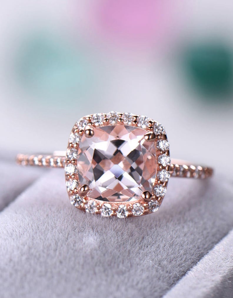 Unique Rose-Gold Cushion-Cut Morganite Engagement Ring