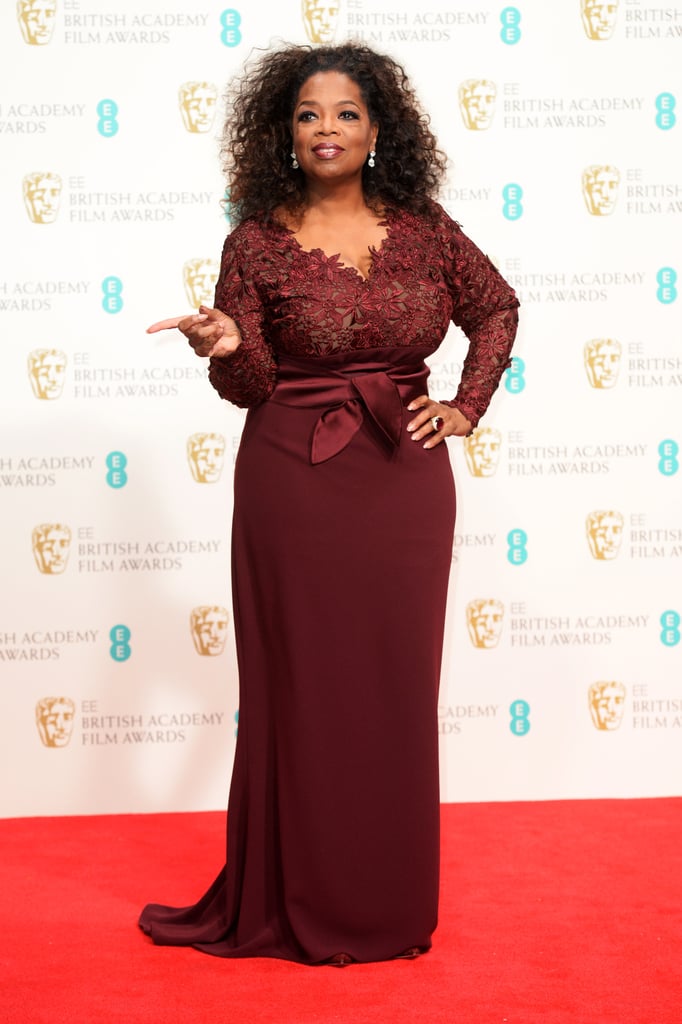 Oprah pointed on the red carpet at an award show in London in February 2014.